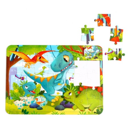 Puzzle in the frame "World of dinosaurs", 34 details + coloring-1