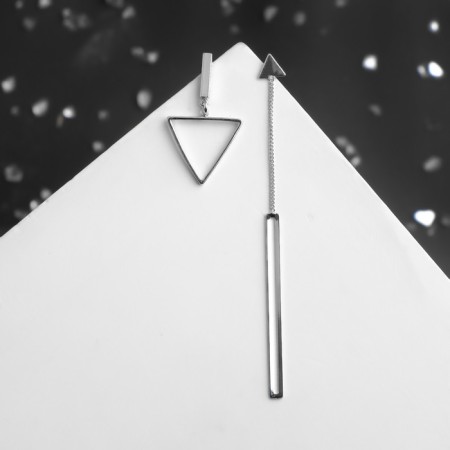 Earrings Metal "Geometry" Triangles, Color silver, 12 cm-1