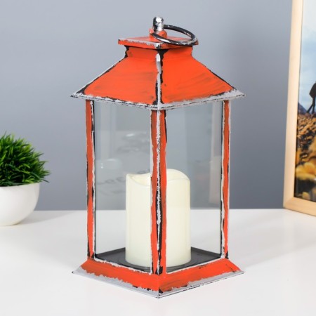 Nightlight "lantern with a candle" LED from batteries 3HAAA Red 14x14x29.5 cm Risalux