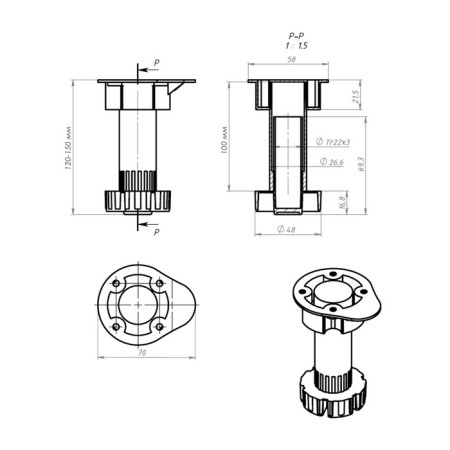 Adjustable support h = 120-150 mm, black, 50 pcs-3
