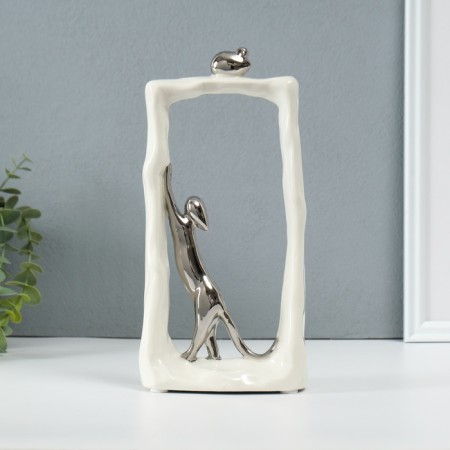 Souvenir Ceramics "Cats Mouse - Hunt. Rectangle" White with silver 6.2x12x24.5 cm