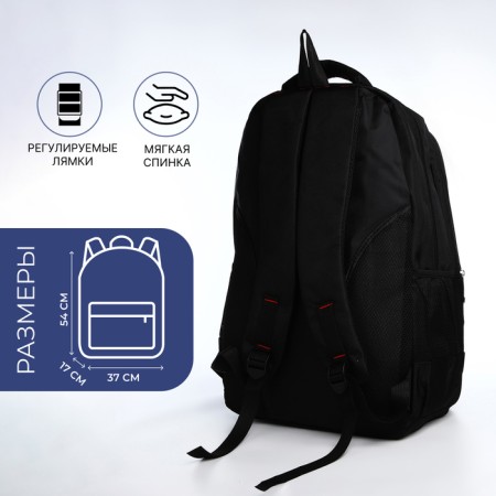 Youth backpack from textiles, 2 parts with lightning, 4 pockets, black/blue color-1