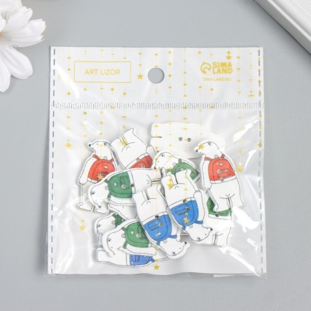 Buttons wood for creativity 2 punctures "Bear with a backpack" set of 15 pcs 1.6x3.5 cm-3