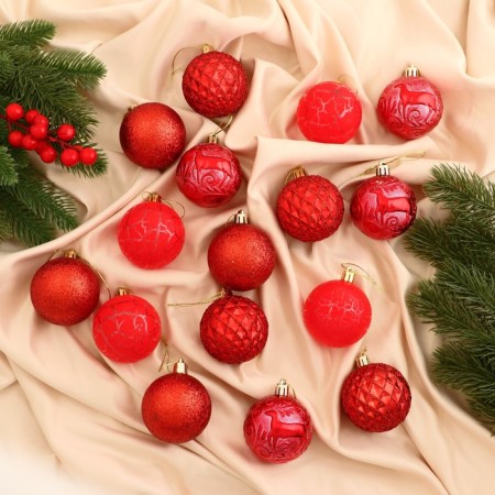 Set of balls plastic D-6 cm, 16 pcs "Melody" Front the crack, red