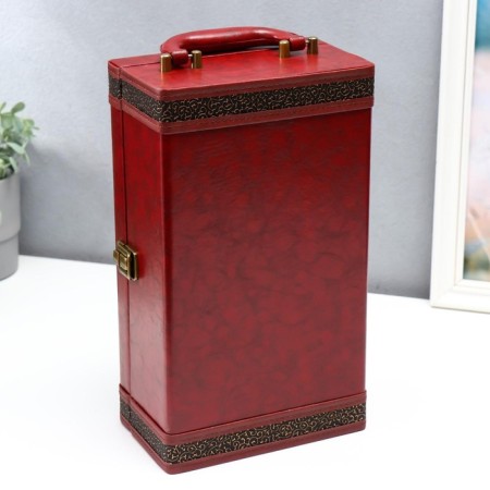 Casket wood, leatherette for 2 bottles "winemaking" 4 red-brown items 35x12x20 cm-6