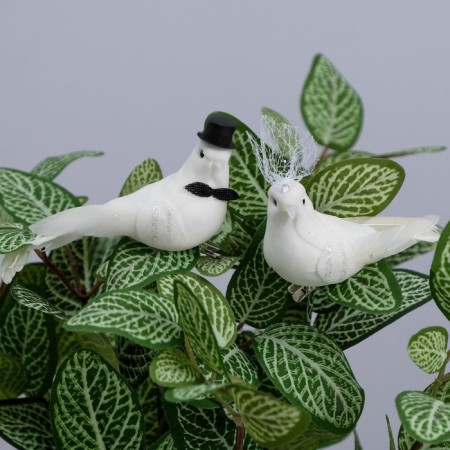 A set of birds for decor and floristry, on the clothespin, plastic, white, 2 pcs., 13 x 3 x 3 cm