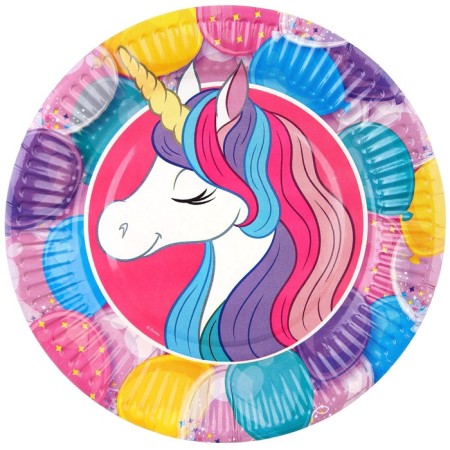 Paper plate "Happy Birthday!", 18 cm, Minnie Mouse and unicorn-1