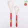 A set of bamboo feeding devices, a spoon 2 pcs., Pink/red color