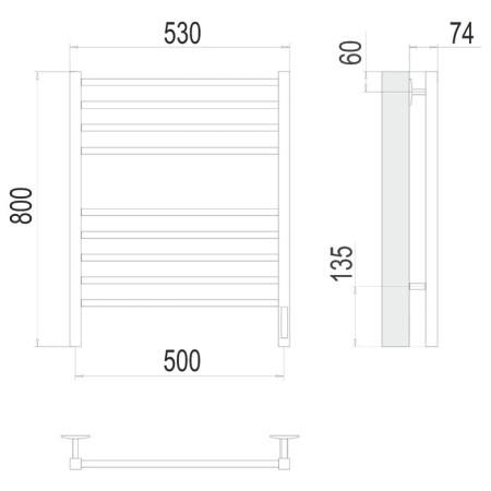 Terminus towel -sprayer "Vatican" P8, 500x800 mm, dimmer, black matte-2