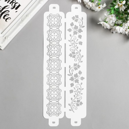 Tencil of border plastic "Flower branch" Plastic "Plastic, 11x32 cm-1