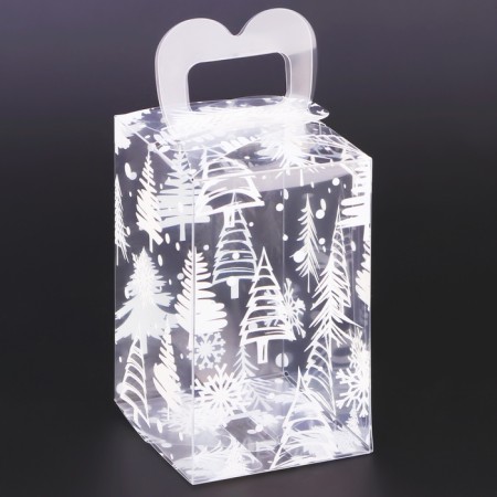 New Year. Box gift New Year's folding PVC "Christmas tree in the forest" 6 x 6 x 10 cm.