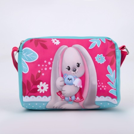 Children's bag for a girl "Rabbit with a toy" from eco-leather, on a strap, 15x12x3 cm-2