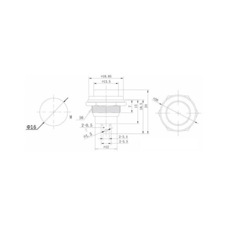 Switch-Knopka, 250 V, 2 A, On-OFF, 2C, D = 16.2 mm, without fixation, metal, black-3