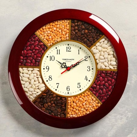 Wall clock, series: kitchen, "spices", d-29 cm, burgundy rim