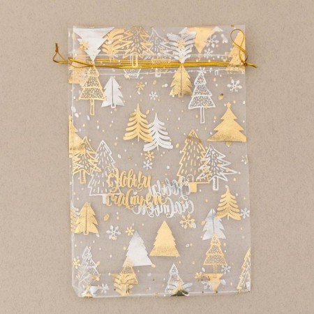 Bag Gift Organza “With New Happiness!”, 16 x 24 cm +/- 1.5 cm, New Year