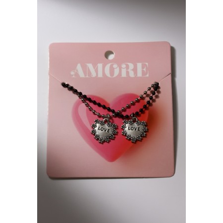 Kulons "Demetrons" Two hearts with flowers, black-silver color, 45 cm-4