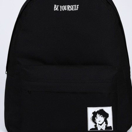 Backpack school textile BE YOURSELF, with pocket, 29x12x40, black color-3