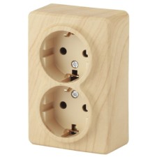 2x2p+E Schuko outlet with curtains, 16A-250V, IP20, OU, Era Expert, Pine