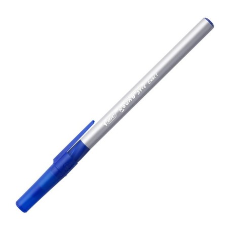 Ballpack handle BIC Round STIC EXACT, node 0.7 mm, thin letter, rubber emphasis, blue, disposable, gray housing-7