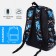 A backpack with a zipper, 3 external pockets, blue/black color