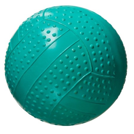 The ball is textured, diameter 7.5 cm, color mix