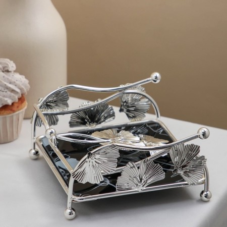 Napkin "flowers", 15 × 15 × 8.5, silver metal color-6