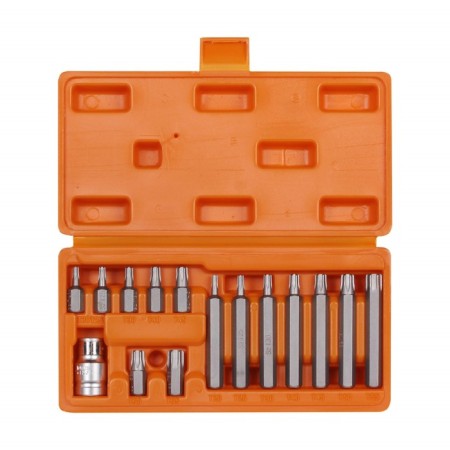 Set of inserts AIRLINE AT-B-21, TORX, 3/8 ", 30/75 mm, with a bite holder 1/2", 15 objects 39688