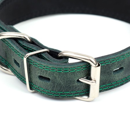 Collar leather two-layer 3 cm, Osh 35-47 cm, emerald-13