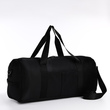 Road bag on lightning, external pocket, shoe detachment, suitcase holder, long belt, black color