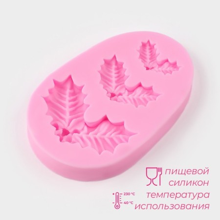 Silicone Mold Dolyana "Berries and Leaflets", 8.5 × 5.5 cm, pink color-1