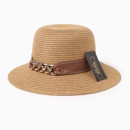 Women's hat with a chain minku beige color, rn 58-4