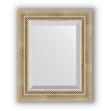 Mirror with fatset in a baguette frame - aged silver with weaving 70 mm, 43 x 53 cm, evoForm