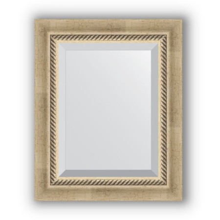 Mirror with fatset in a baguette frame - aged silver with weaving 70 mm, 43 x 53 cm, evoForm