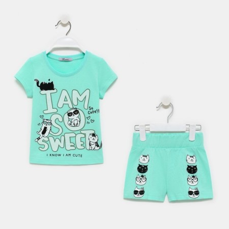 Kit (T -shirt/shorts) for girls, mint color, height 104