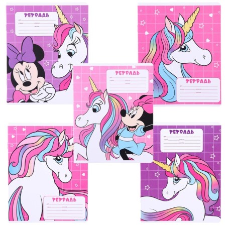 Notebook in a large cage 12 sheets, 5 types of mix, cover coated paper, Minnie Mouse and unicorn-1