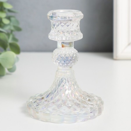 Glass Glass for 1 candle "Geneva" d-2.2 cm transparent holography 10.5x7.7x7.7 cm-1