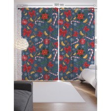 Фотошторы «Новогодний паттерн с пуансеттией», сатен, размер 145х265 см, 2 шт