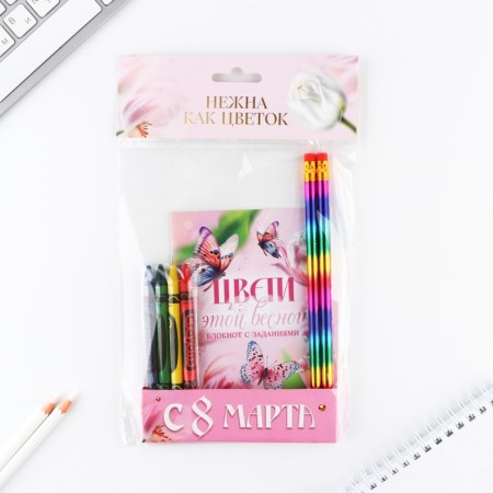 Set: notebook A6, pencils (2 pcs.) And wax crayons (4 pcs) "Blow this spring"-14