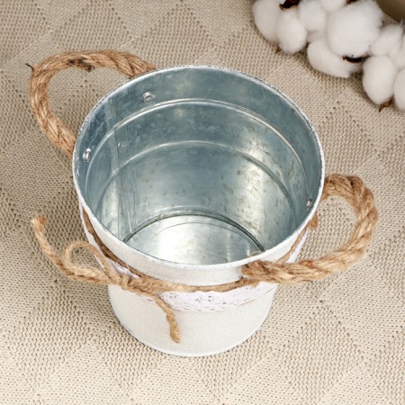 Kashpo "Vederko Lindberg" white with handles, 13x13x12cm-5