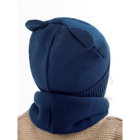 A cap on ties with ears children's Amarobaby Pure Love Bear, with a lining, size 40-42 cm, blue color-6