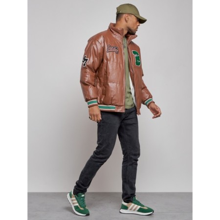 Eco -leather jacket men, size 48, brown color-2