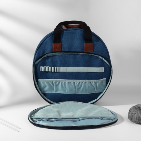 Embroidery bag, 2 compartments with lightning, with handles, d = 35 × 12 cm, color blue-1