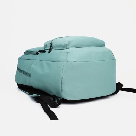 Youth backpack from textiles, 2 parts on lightning, 3 pockets, green color-2