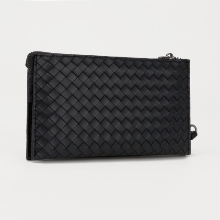 Male purse with zipper, department for bills, for maps, for coins, black color-1