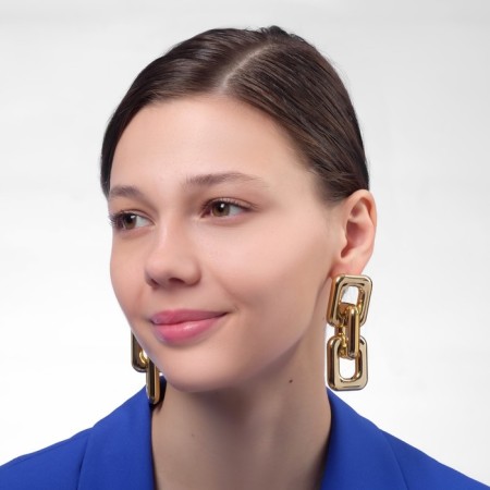 Earrings Metal "Chain" straight angles, 3 links, color gold-2
