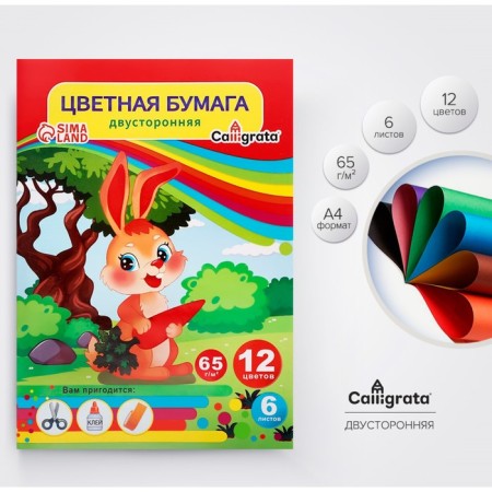Color paper A4, 6 sheets, 12 colors, offset 65g/m2, bilateral, on the bracket