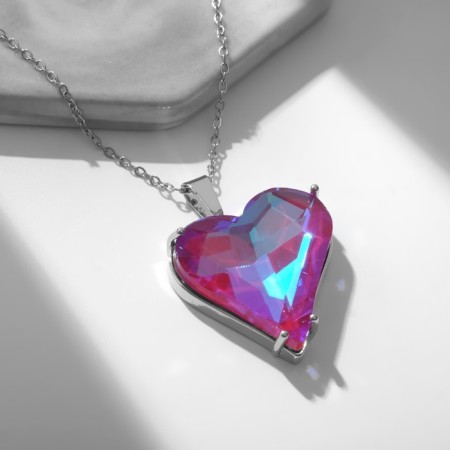 Pendant "Heart", dark purple color in silver, 48 cm