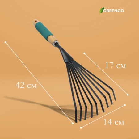 Robble small, fan, plate, 9 teeth, length 42 cm, metal, wooden handle with foam rubber, Greengo-1