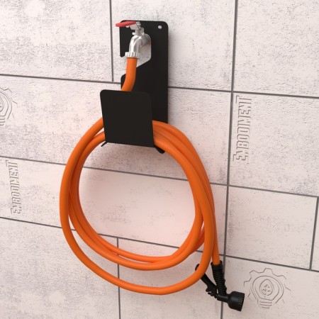 Holder for a garden hose, wall -mounted, with protection against fracture, black