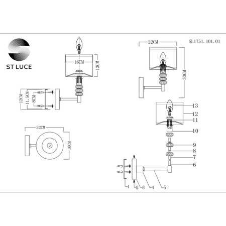 Wall lamp ST LUCE. SL1751.101.01. Enita. 1x40 W, E14, 16x30 cm, Nickel color-9